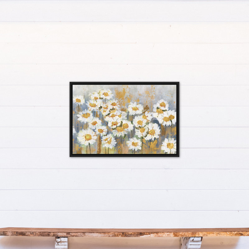 Marguerites blanches - peinture sur toile, Toile à cadre flottant noir, H 21,75 po x l 31,75 po x P 1,75 po