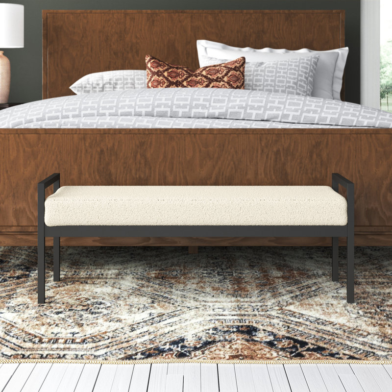 Loxe Teddy Upholstered Bench, Cream Sherpa