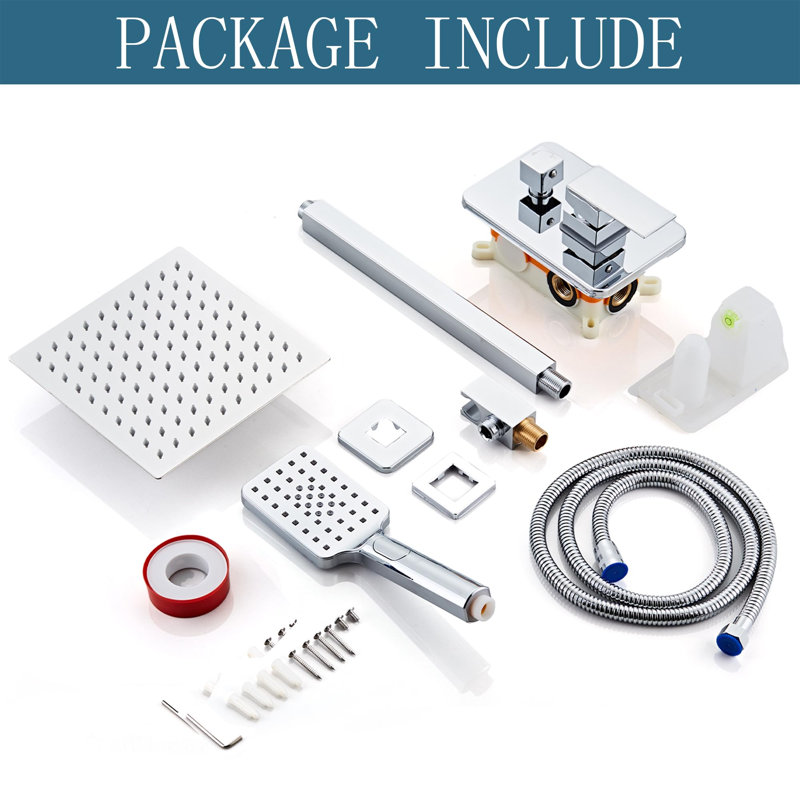 8 Inch Rainfall Shower System With High Pressure Handheld Shower Head, With 3-Setting, Polished Chrome