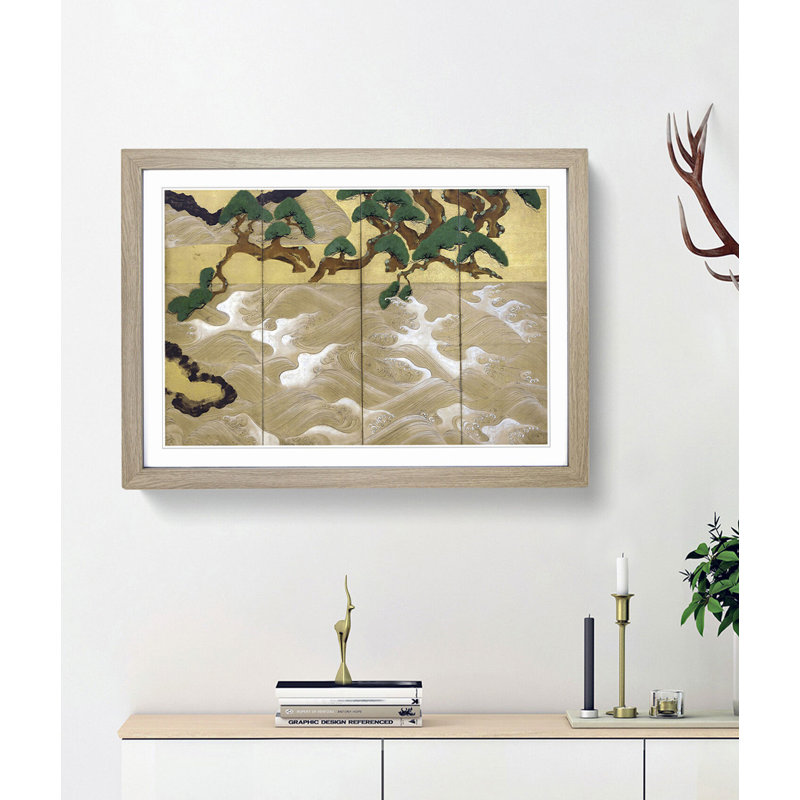 Waves at Matsushima by Tawaraya Sotatsu - Picture Frame Painting Print, Oak Framed, 48cm H x 65cm W x 2cm D