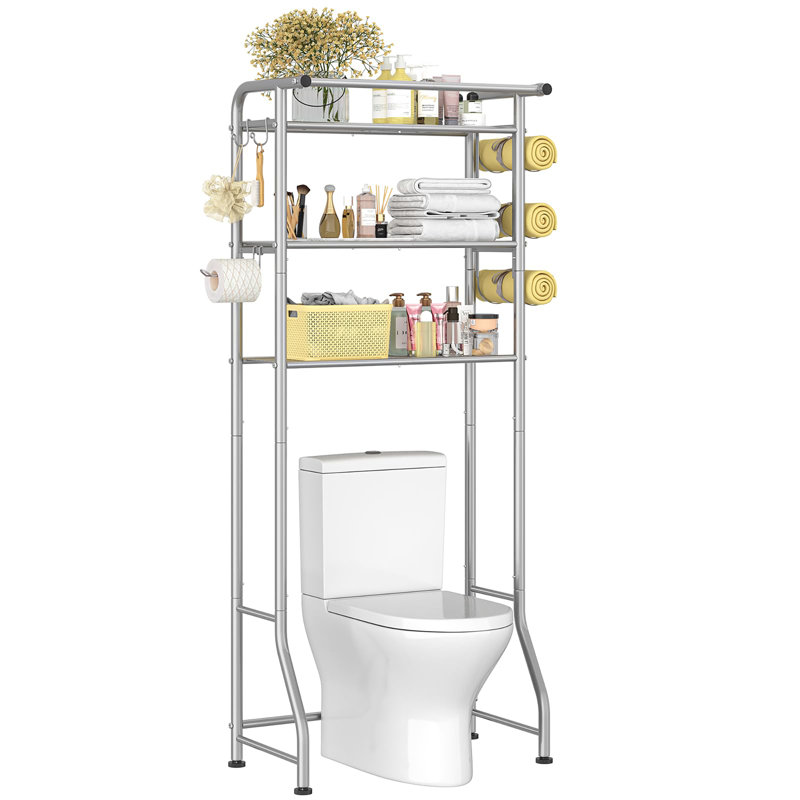Étagère de rangement à 3 niveaux au-dessus de la toilette, Argent argent