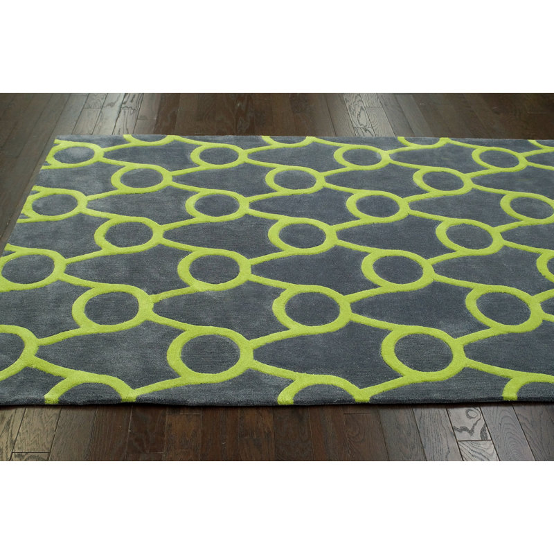 Tapis gris/vert touffeté à la main Marceline, Rectangle 5 pi x 8 pi