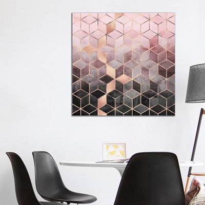 Pink And Grey Cubes by Elisabeth Fredriksson - Wrapped Canvas Print