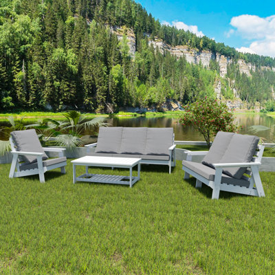 Hanches en grain de bois avec coussin, blanc, extérieur confortable, sièges de jardin, blanc / gris, finition, coussins autonettoyants