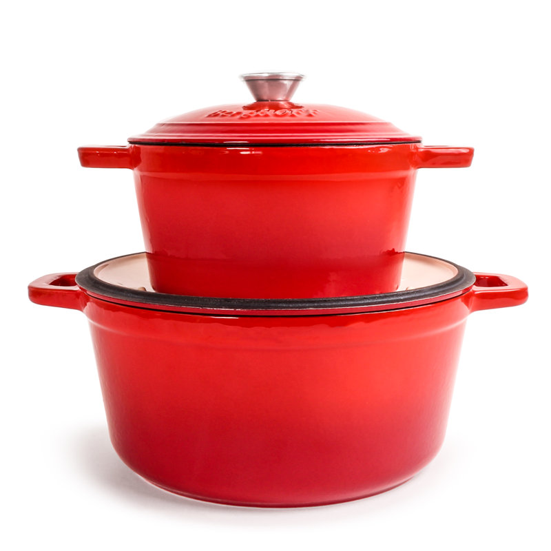BergHOFF Neo 4pc Cast Iron Cookware Set with 3Qt. and 7Qt. Covered Dutch Ovens, Red