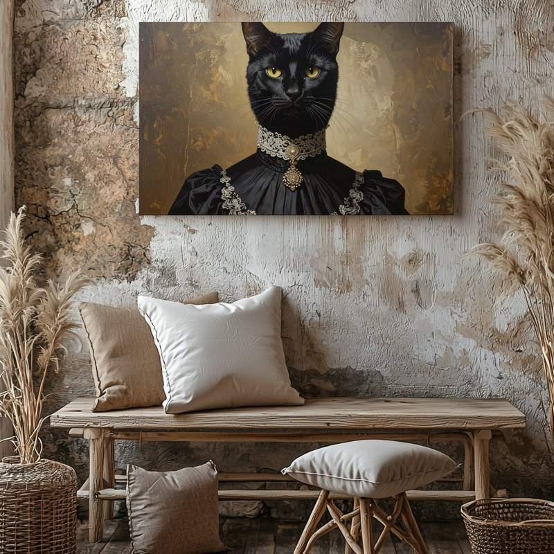 Portrait victorien de chat noir, toile d'art Anthropomorphic, H 20 po x l 20 po