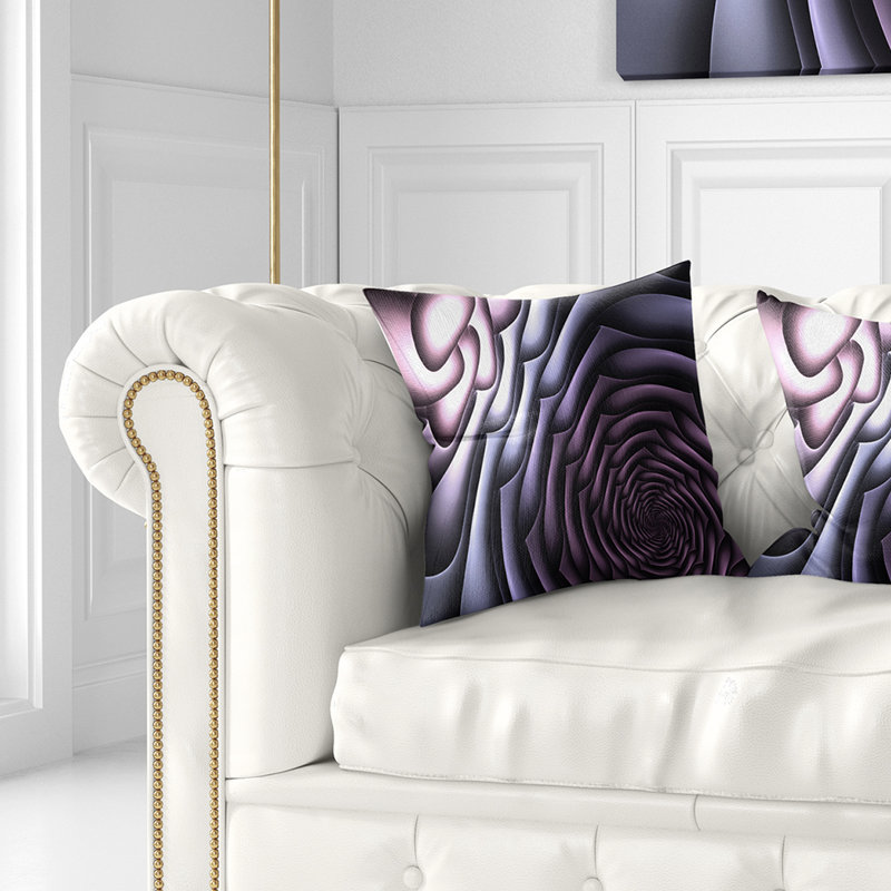 Art floral fractal en forme de fleur - coussin imprimé abstrait, 16 po x 1 po, Mauve, Coussin décoratif