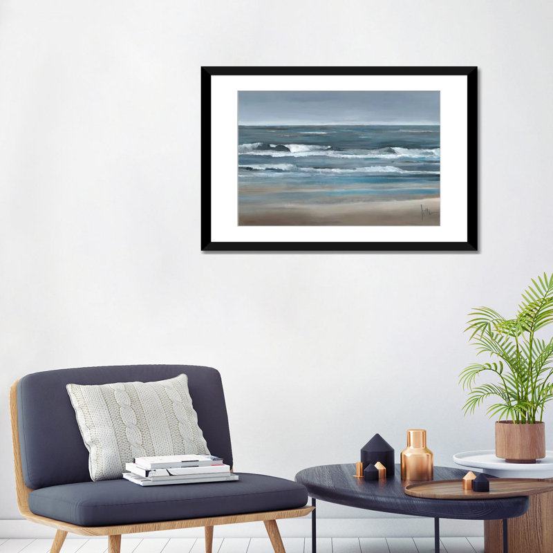 «Waves II», impression sur toile, H 16 po x l 24 po x P 1 po, Papier beaux-arts encadré noir, Blanc
