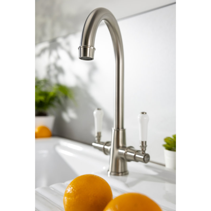 Abode Keswick Traditional Dual Handle Monobloc Tap, Brushed Nickel