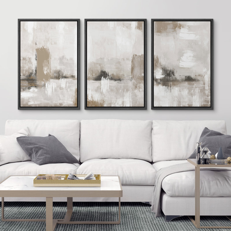 Muted Brown Grunge Abstract Modern Rustic Zen Neutral Home Decor - Framed Canvas Print Wall Art Work, Black Framed
