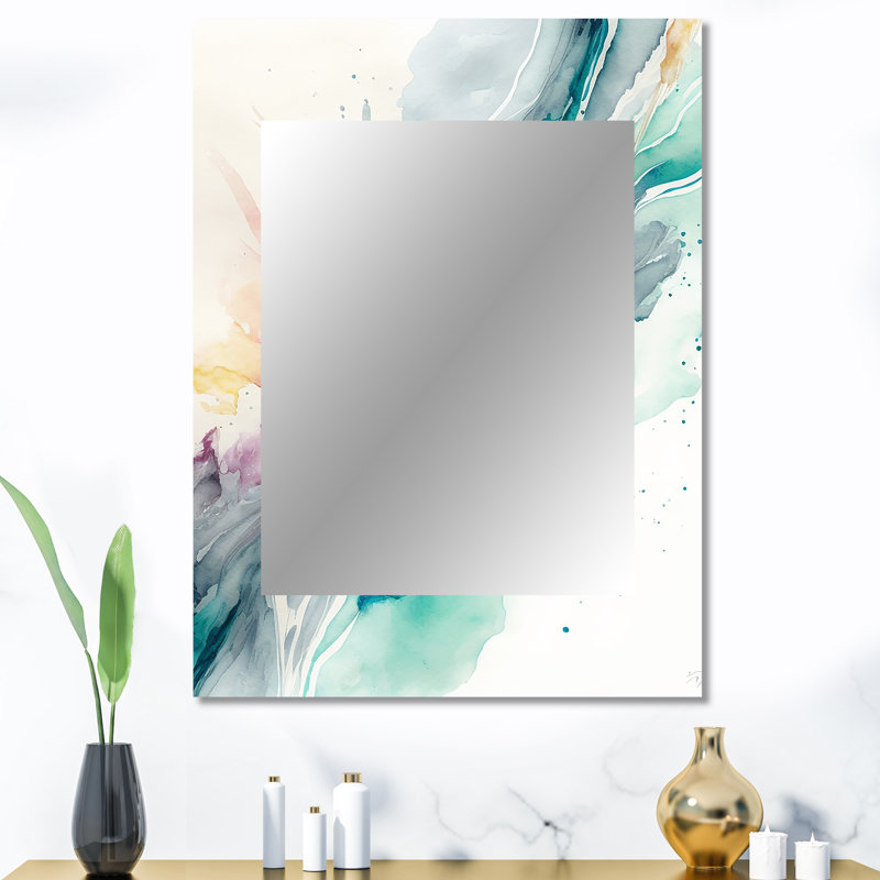 Celebrations In Turquoise Shades Of Blue III - Liquid Ink Unique Wall Mirror, Blue Mirror, Printed Metal Art, 40" x 30"