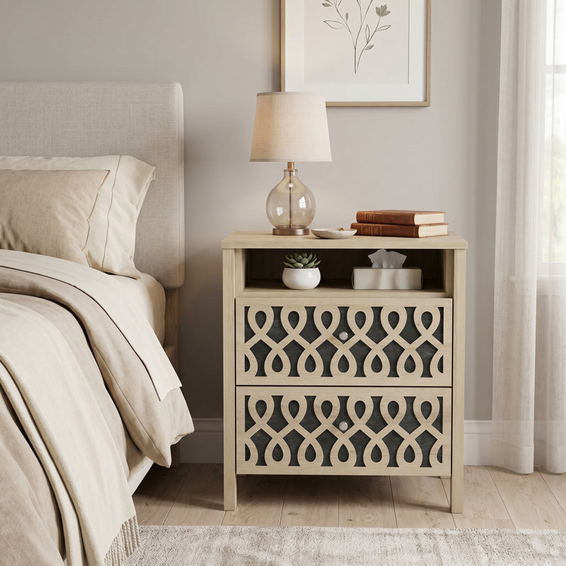 Pruitt Allysyn 20.9'' W 2-Drawer Manufactured Wood Nightstand, Beige