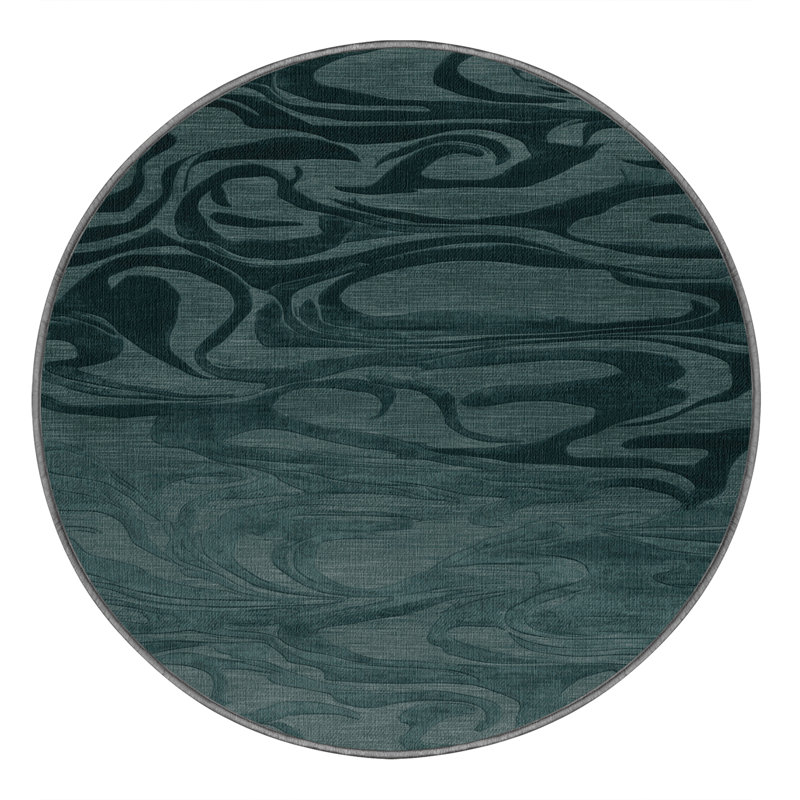 Tapis abstrait vert lavable à la machine, Rond 5 pi