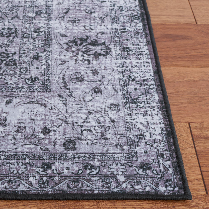 Tucson Vintage Look Machine Washable Non-Slip Area Rug in Black & Grey, Square 183 cm