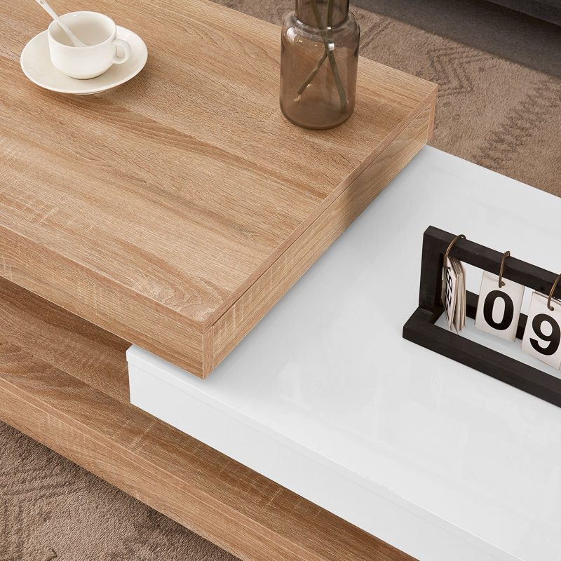 Modern Rotatable Coffee Table with LED Lights for Living Room