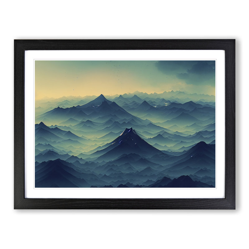 Compelling Japanese Mountains - Framed Print, Black, 46cm H x 64cm W x 2cm D