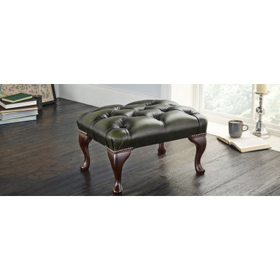 Wegatte 44Cm Wide Genuine Leather Tufted Rectangle Footstool