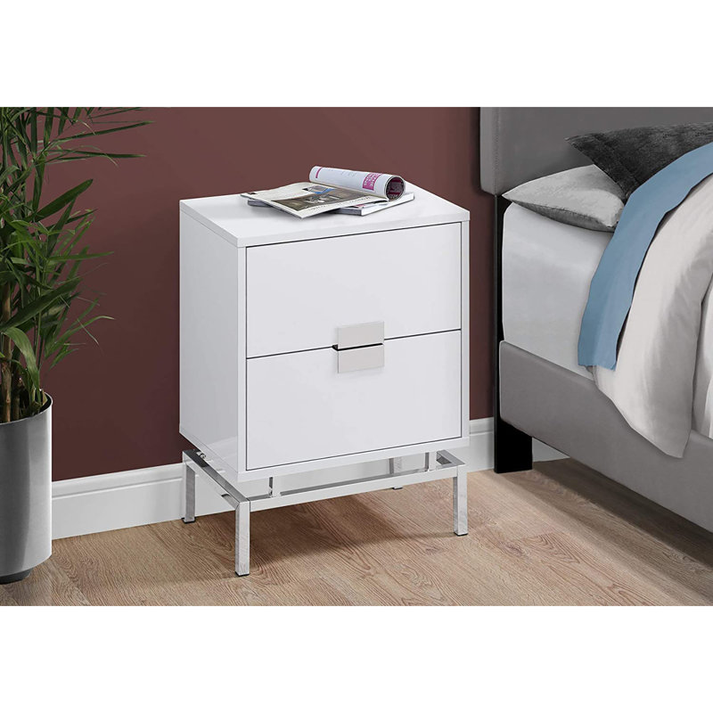 Lieber Nightstand, White, Silver
