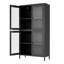 Meuble d'appoint en métal à 4 étagères avec portes vitrées pour bureau, salon ou chambre à coucher - Accessoires de rangement classiques noirs pour bibliothèque