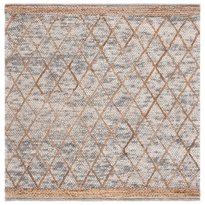 Natura Hand Woven Wool/Cotton Geometric Rug in Light Gray/Natural