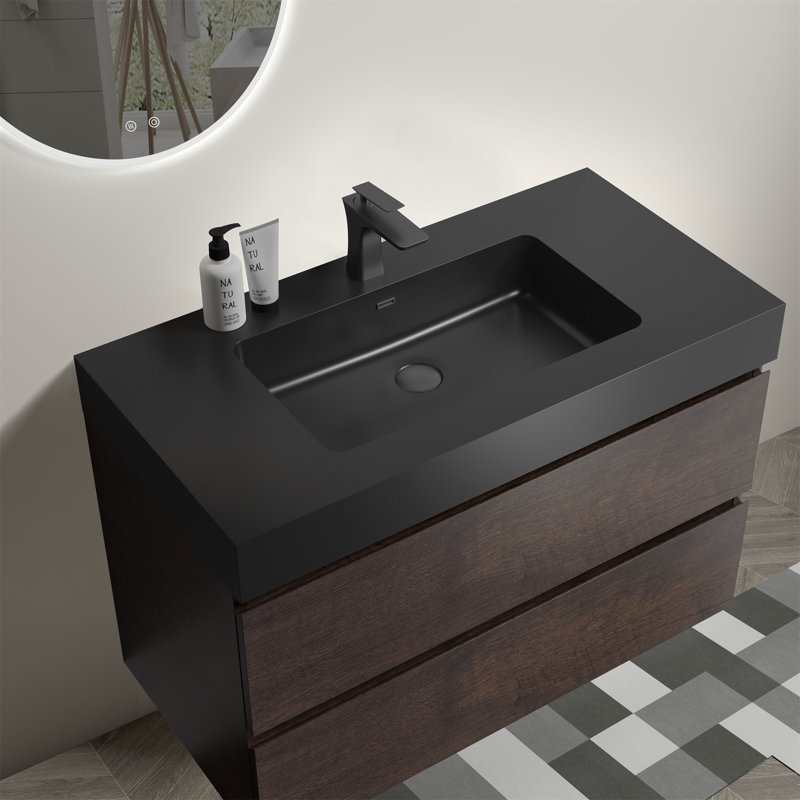Alice Bathroom Vanity With Sink, Walnut, Black, 36"