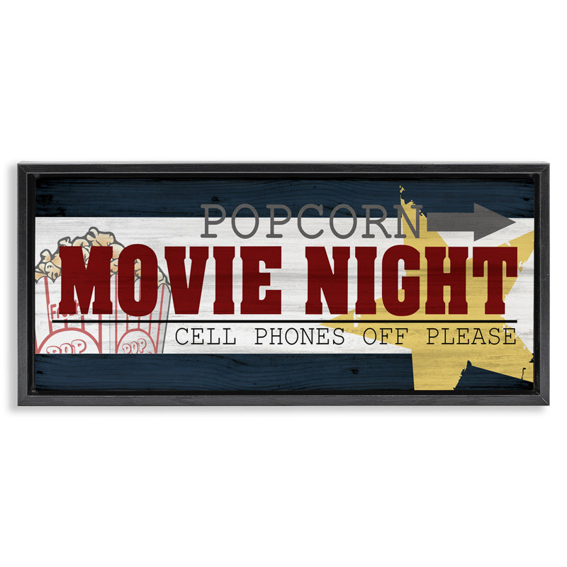 Enseigne rétro «Movie Night», H 11 po x l 25 po, Cadre flottant noir de jais