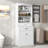 Bathroom Storage Cabinet with Two Doors, Drawers, Adjustable Shelf & Three Open Shelves-147694117