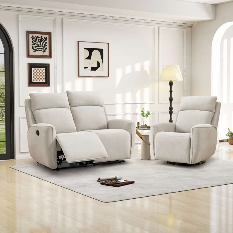 Ensemble de salon inclinable manuel 2 pièces en chenille moderne 2 pièces, Beige