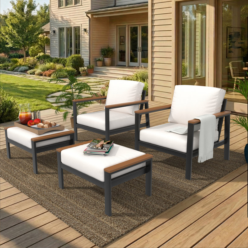 Townsend Patio Chair Sunbrella® Cushions and Ottoman, Sunbrella Canvas Natural