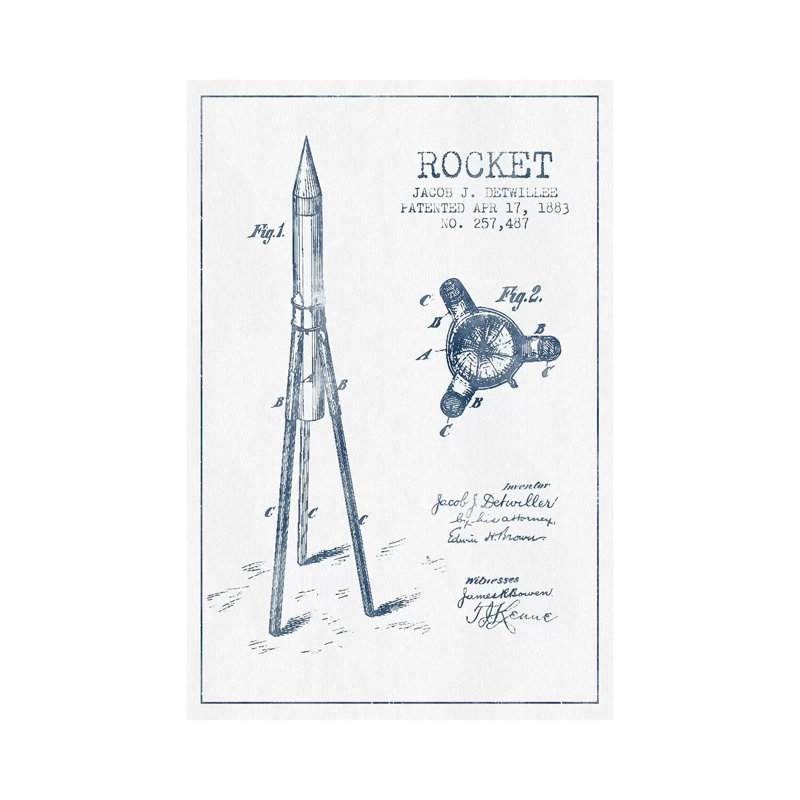 Jacob J. Detwillee Rocket Patent Sketch (Ink) by Aged Pixel - Wrapped Canvas Print, 101.6 cm H x 66.04 cm W x 1.91 cm D
