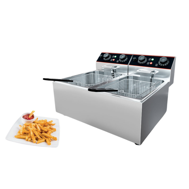 Friteuse commerciale commerciale en acier inoxydable avec panier, facile à nettoyer, Double cylindre 8L