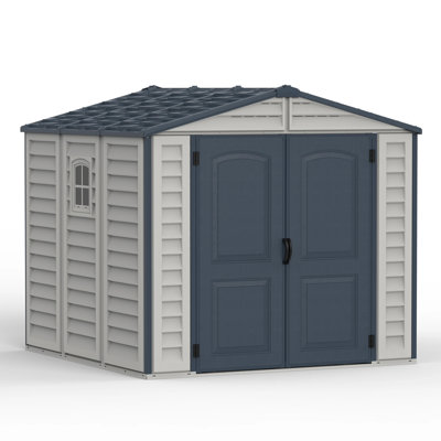 Duramax RidgeLine 8 x 8 Vinyl Outdoor Storage Shed with Metal Foundation Kit