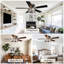 Ventilateur de plafond 52 po encastré en cristal noir avec lumière et télécommande, ventilateurs de plafond à profil bas avec moteur à courant continu à 6 vitesses pour le salon, la chambre à coucher