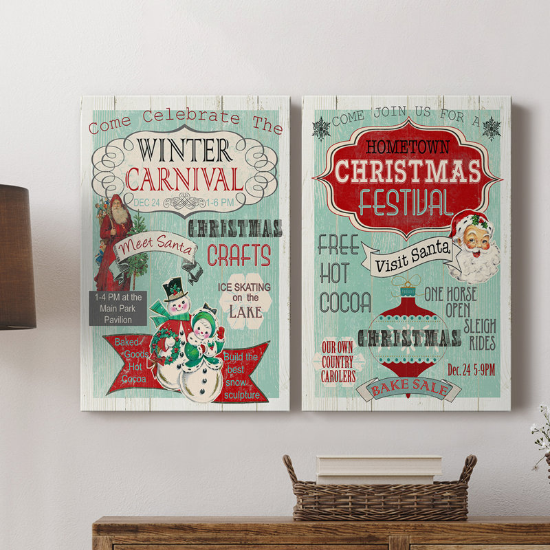 Bright Christmas Carnival - Toile tendue avec châssis de qualité supérieure - Prêt à accrocher, H 18 po x l 24 po
