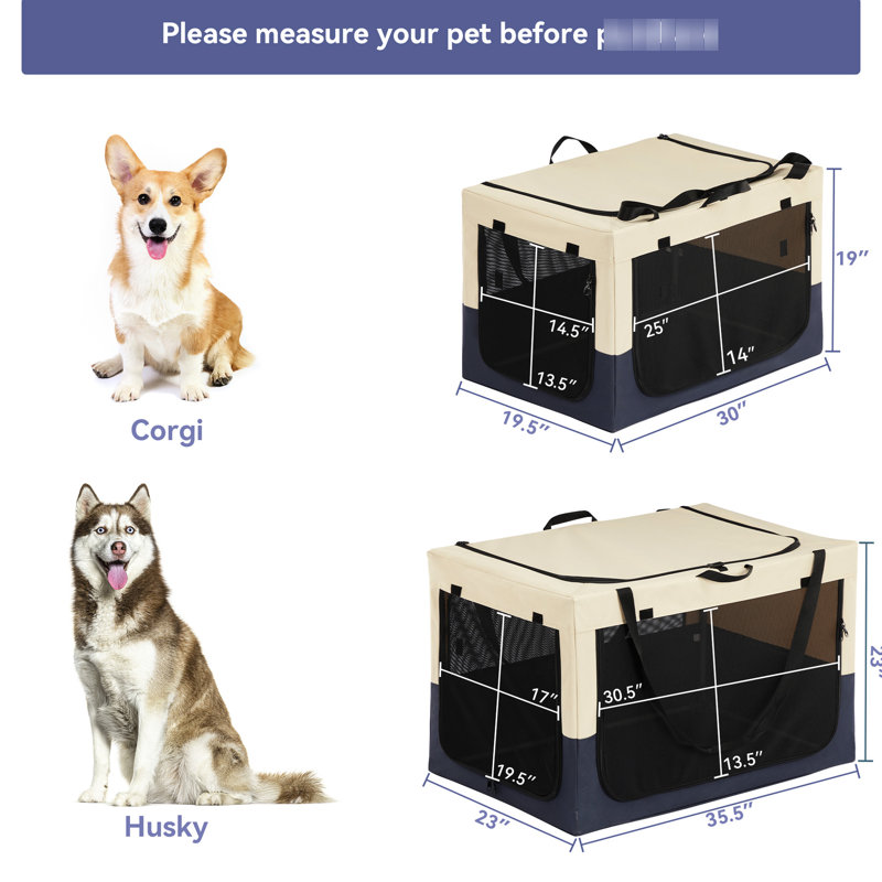 Cage pour chien portable pour chiens de taille moyenne - pliable, tissu, 3 portes, H 19,4 po x l 29,88 po x P 19,66 po
