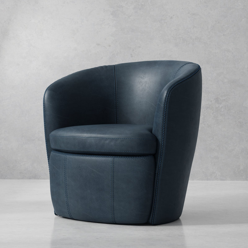 Azurdee Top Grain Genuine Italian Leather Swivel Barrel Chair (Set of 2), Vintage Navy