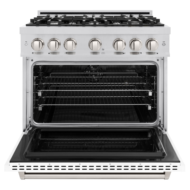 ZLINE 36 in. 5.2 cu. ft. Classic Dual Fuel Range with 6 Burner Gas Cooktop and Electric Convection Oven in Stainless Steel with Door