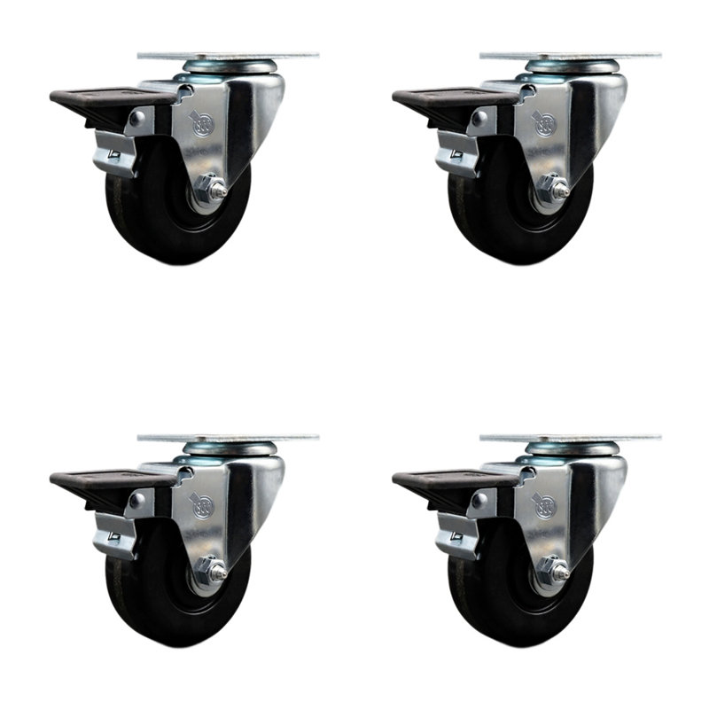 3.5 Inch Phenolic Wheel Swivel Top Plate Caster Set Posi Brake Service Caster|SCC-20S3514-PHS-PLB-4