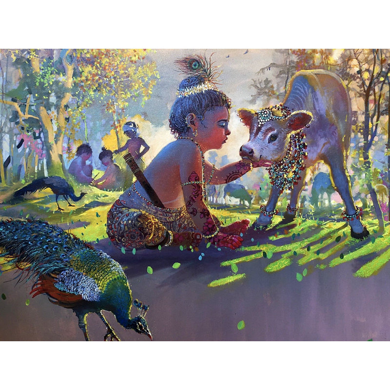 Superbe peinture de Bal Gopal (bébé Krishna) par Bijay Biswaal