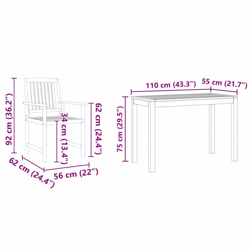 Ensemble de salle à manger de jardin 3 pièces vidaXL