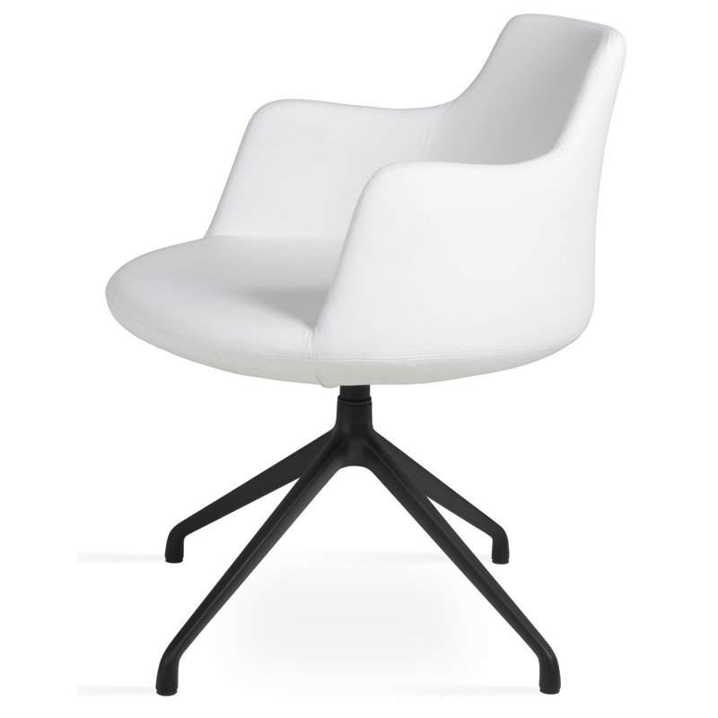 Dervish Spider Swivel Arm Chair, Black, White Leatherette