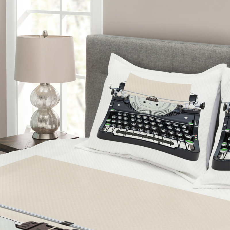 Abshure White/Beige/Black Microfibre Bedspread Set, 223.5 x 223.5 cm