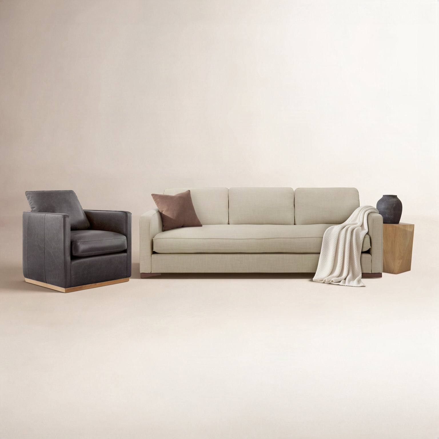 Bobbi 2-Piece Linen Living Room Set, Effie Flax/Marseille Black