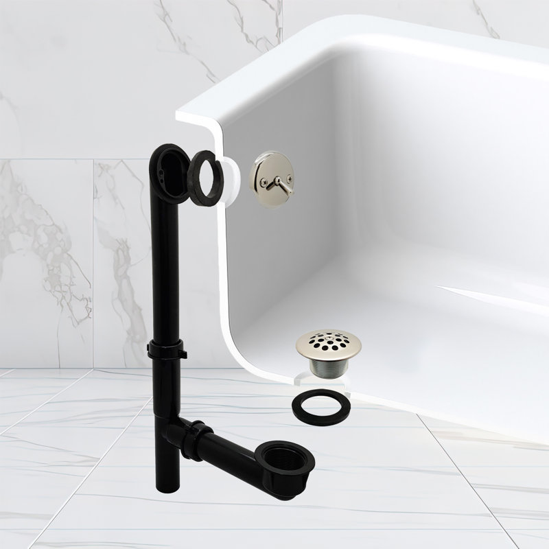 Déverseur de baignoire et couvercle de grille avec bonde et trop-plein, Nickel poli