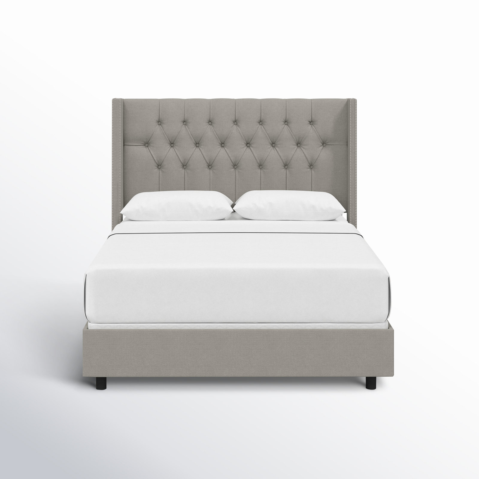 Breckin Upholstered Wingback Bed, King, Classic Grey Linen