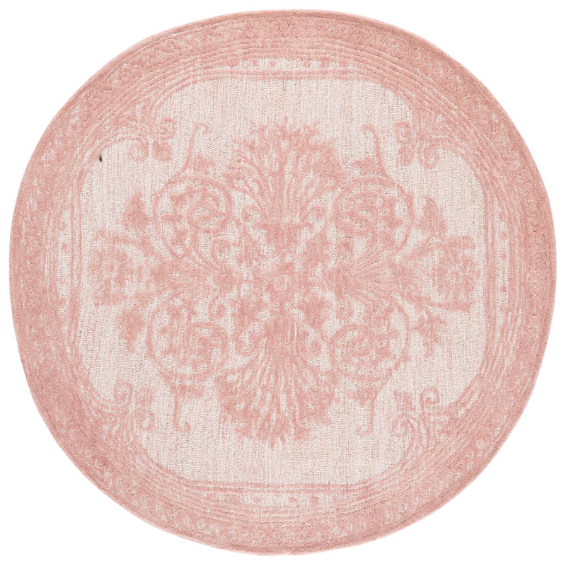 Tapis rose / ivoire touffeté à la main Alexia-Leigh, Rond 8 pi