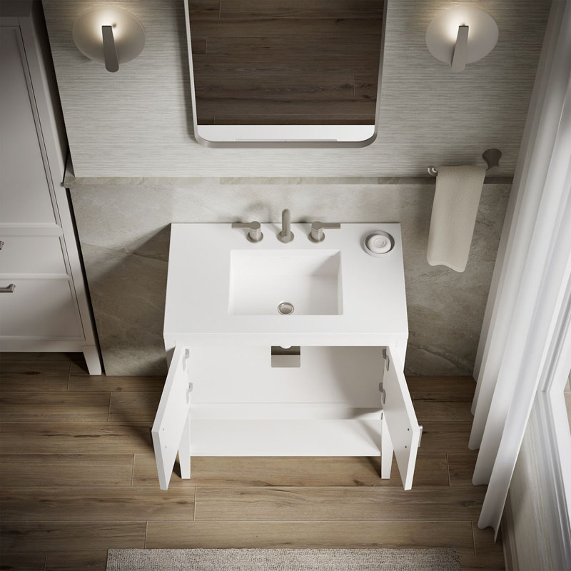 Winnow Freestanding Single Bathroom Vanity Cabinet with Sink and Quartz Top, 30", White