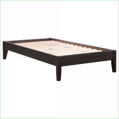 Queen Size Solid Wood Platform Bed - Cappuccino Finish, No Box Spring Needed for Bedroom