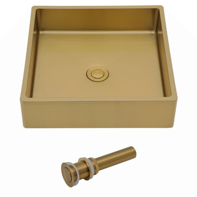 15"X15" Gold Stainless Steel Bathroom Sink With Pop Up Drain