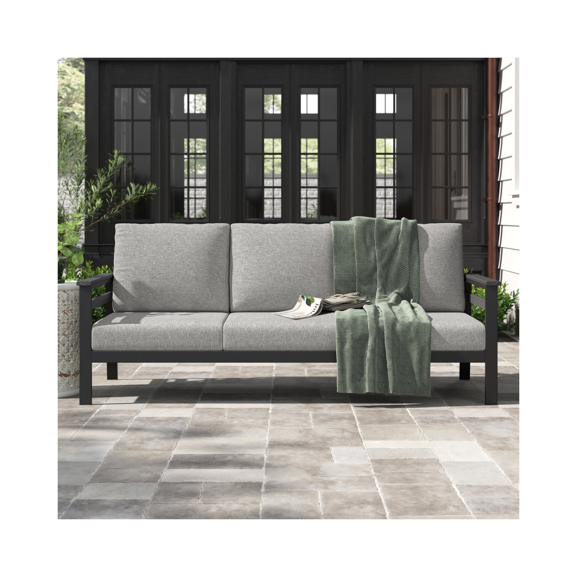 Townsend 80'' Wide Outdoor Patio Sofa with Sunbrella® Cushions, Canvas Granite Sunbrella® Canvas